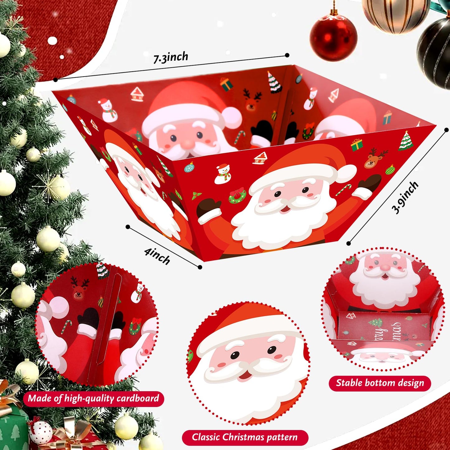 Marspark 24 Pcs Christmas Popcorn Bowls Disposable Treat Snack Boxes Popcorn Candy Cookie Tray Containers for Winter Christmas Party Supplies