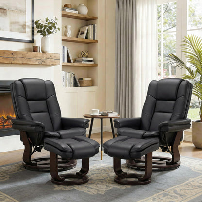Argus Swivel Recliner with Ottoman, PU Leather & Wood Base Reclining Chair with Footrest, Ultra-Plush Double Foam for Living Room, Bedroom and Office, Set of 2