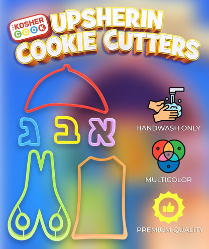Upsherinish Cookie Cutters Set, Jewish Boy Kit, 6 Piece Set Includes Kippah, Tzizit, Scissors, Aleph, Bet, Gimmel
