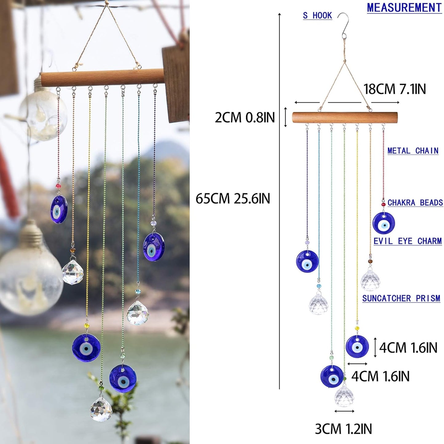 YU FENG Hanging Crystals Suncatcher Ornament - Turkish Blue Evil Eye Decor Crystal Ball Prisms for Window Garden