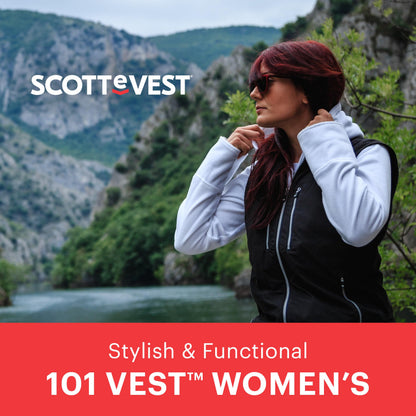 SCOTTeVEST 101 Vest for Women - 9 Hidden Pockets - Water Repellent for Travel & More (Navy, Large)
