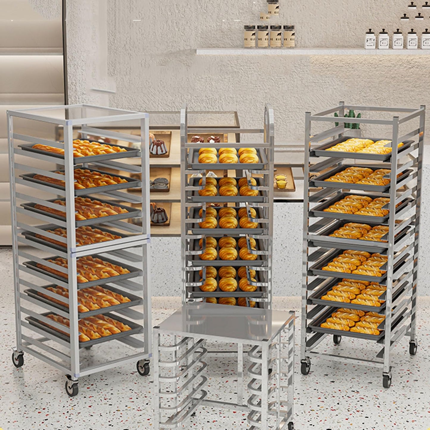 DUHTFCY 6-Tier Rolling Bread Pan Rack - 3.5-Inch Spacing, Commercial Baking Sheet Cooling Cart with Open Shelves for Home & Business