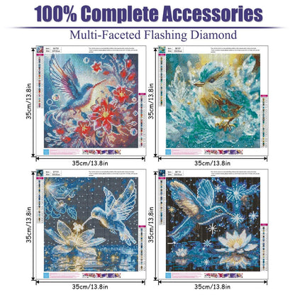 CEUHROG 4Pack Hummingbird Diamond Art Kits for Adults,DIY Bird Diamond Painting Kits Round Diamond Dots for Adults,5D Full Drill Painting Kit Art and Crafts for Adult Home Wall Decor14X14inch