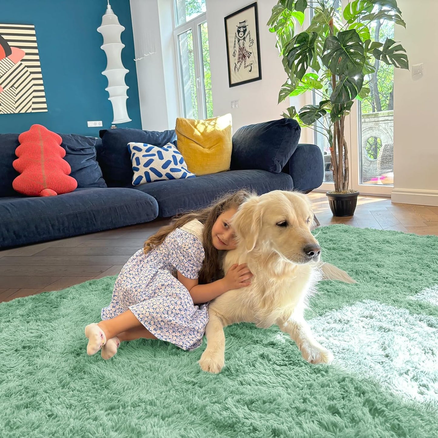 OLANLY Large Area Rug - Soft Fluffy Shaggy Carpet for Living Room & Bedroom | Machine Washable, Mint Green