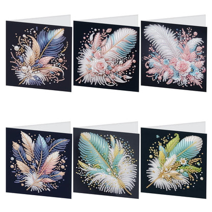 TDFERAN 6 Pack DIY Diamond Painting Greeting Cards Assortment with Envelopes Diamond Art Kits for Adults Blank Cards Cards for All Occasions Thank You Baby Wedding and More Note Cards Feather