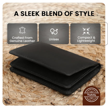 TheAntiq Premium Leather Card Wallet, RFID Blocking Expandable Business Card Case, Bifold Card Holder for Men and Women, Men's Purse, Wallet for Men (Business Card Wallet, Black)