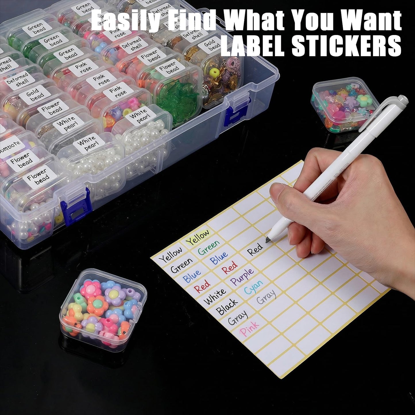 PercyEffie 3 Pack Bead Organizer Box,135Pcs Small Clear Storage Boxes with 3 Ppcs Labels, Mini Clear Storage Containers Boxes with Hinged Lid Jewelry DIY Bracelet Screws Seeds Small Parts