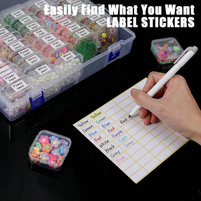 PercyEffie 3 Pack Bead Organizer Box,135Pcs Small Clear Storage Boxes with 3 Ppcs Labels, Mini Clear Storage Containers Boxes with Hinged Lid Jewelry DIY Bracelet Screws Seeds Small Parts