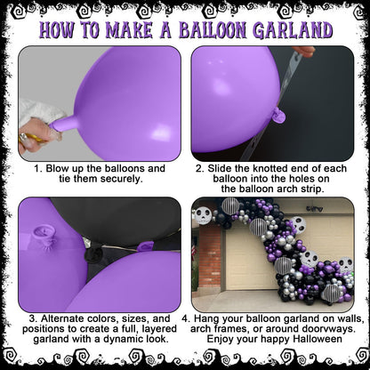 Skull Halloween Birthday Party Decorations Metallic Purple Black Silver Balloon Garland Arch Kit with Stripe Skull Balloons for Ghost Skeleton Trunk or Treat Halloween Birthday Baby Shower Decorations