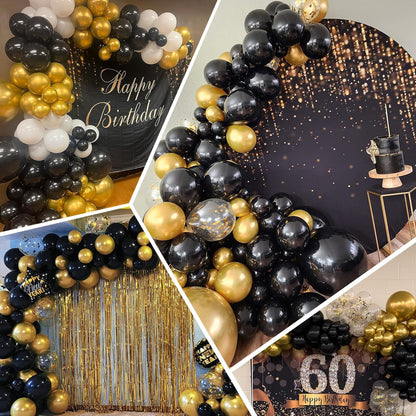 Skiennix 100 Pcs Black and Gold Balloons - 12 Inch Metallic Latex for Birthday & Graduation Decor