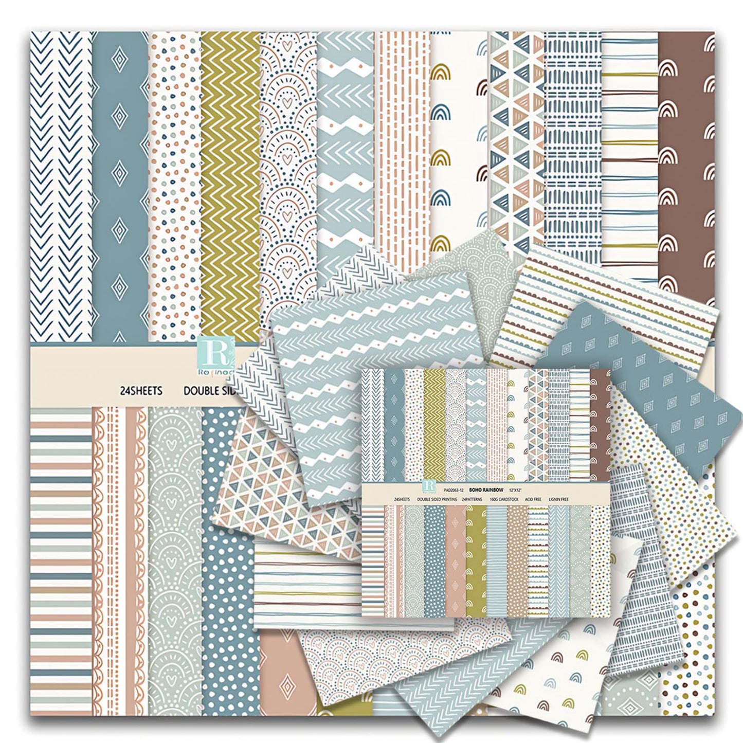 Boho Scrapbook Paper, 48 Sheets 12 Design Decorative Craft Paper, Double-Sided Printing Patterned paper for DIY Origami Photo Album Decor Scrapbooking12x12in(Double-Sided)& 6x6in(Single-Sided)