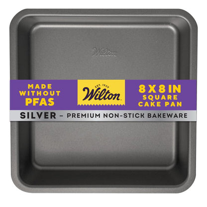 Wilton Silver Non-Stick 8 x 8 Inch Square Brownie Cake Pan, Cold-Rolled Steel Bakeware, Made without PFAS, Packaging May Vary