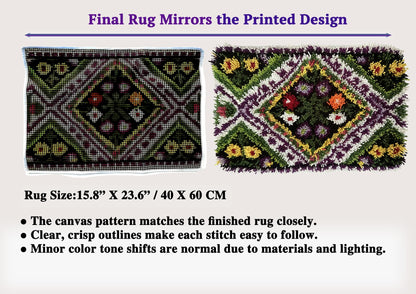 KitsMaster Vintage Garden Latch Hook Rug Kit, Floral DIY Rug Making Kit, Complete Craft Kit with Printed Canvas & Instructions, 23.6''x15.8'' (Floral Diamond)