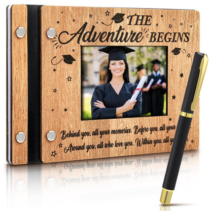 Skyygemm Graduation Wooden Guest Book with Pen 8 x 6 Inches 120 Pages Class of 2026 Memory Scrapbook Photo Album Signature Party Sign in Book Graduation Gift for Grad Party Supplies