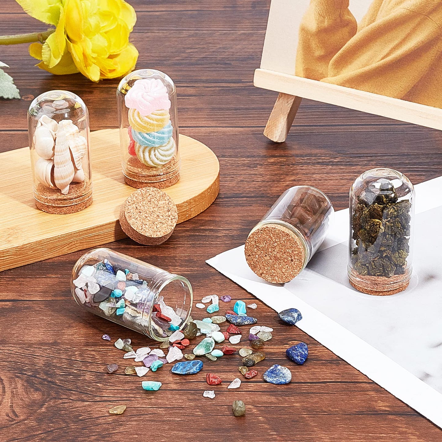 BENECREAT 32Pack 15ml Glass Jars Decorative Bottles with Cork Stoppers Display Dome Glass Display Cloche for Wedding Party Favors, Arts, Mother's Day Decorations