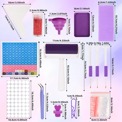 MERATIA Diamond Painting Storage Case Organizer with Containers, Purple and Black, Arts and Crafts Bead Storage Box with Accessories (Purple 40 Slots-2 Sizes)