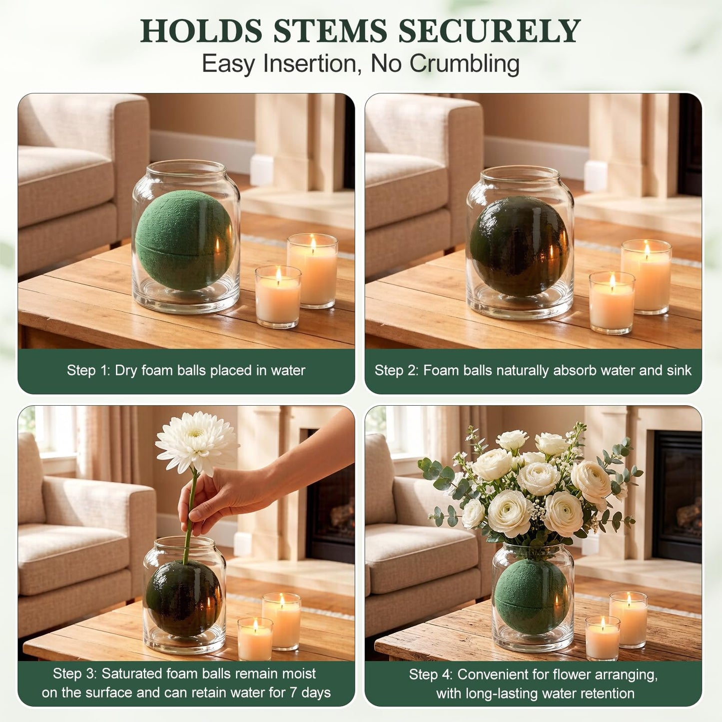Homoyoyo 2- Round Wet Floral Foam Spheres - Hydrating Green Floral Foam Blocks for Wedding Aisle Decor, Flower Arrangements, Bouquets, and Party Centerpieces (6" Diameter)