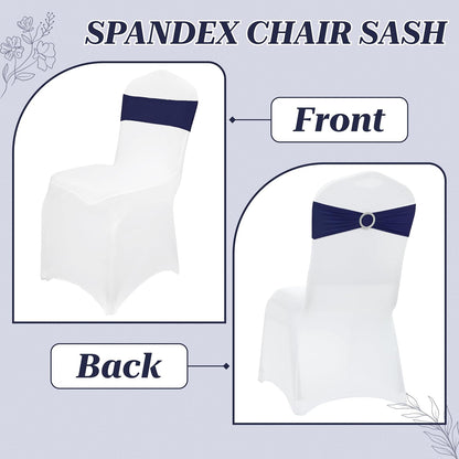 MDS Spandex Chair Sashes - Universal Elastic Stretch Bands with Buckle Slider Bow | Navy Blue, Pack of 125