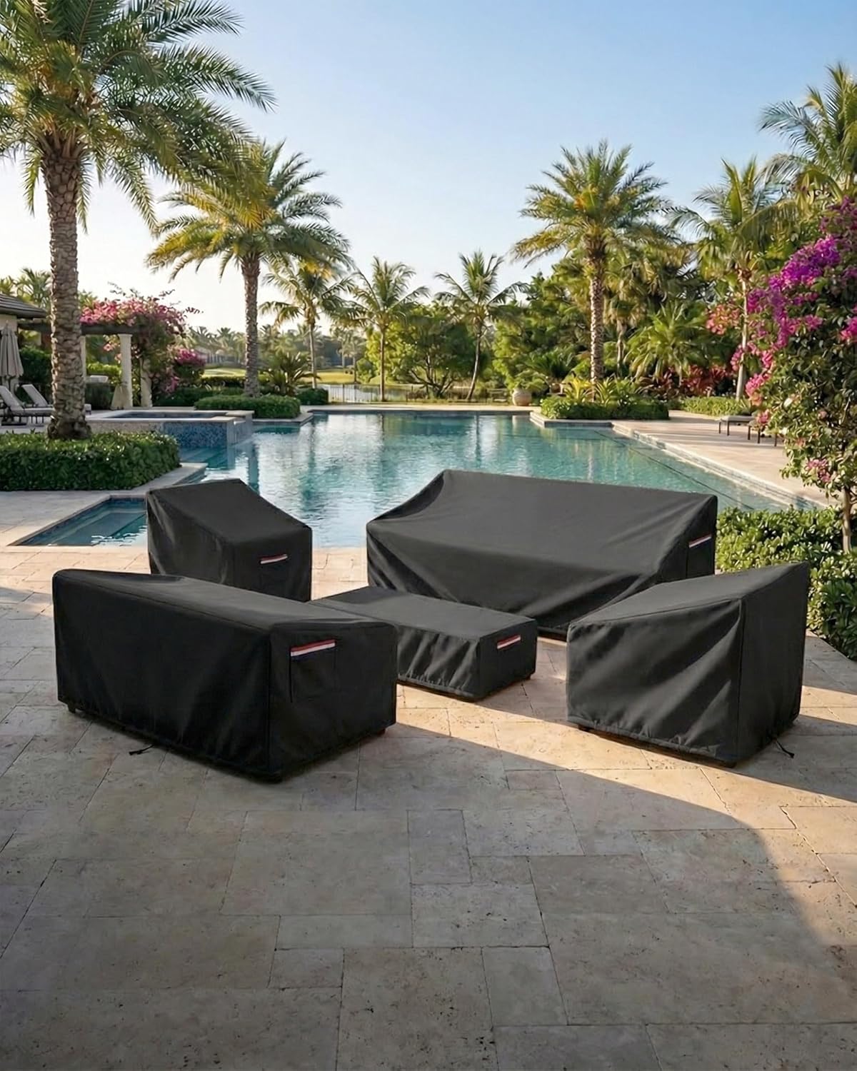 Yagvany 600D 25 25 18 Inch, Square Waterproof Patio Ottoman Cover, Heavy Duty Outdoor Furniture Cover with Windproof