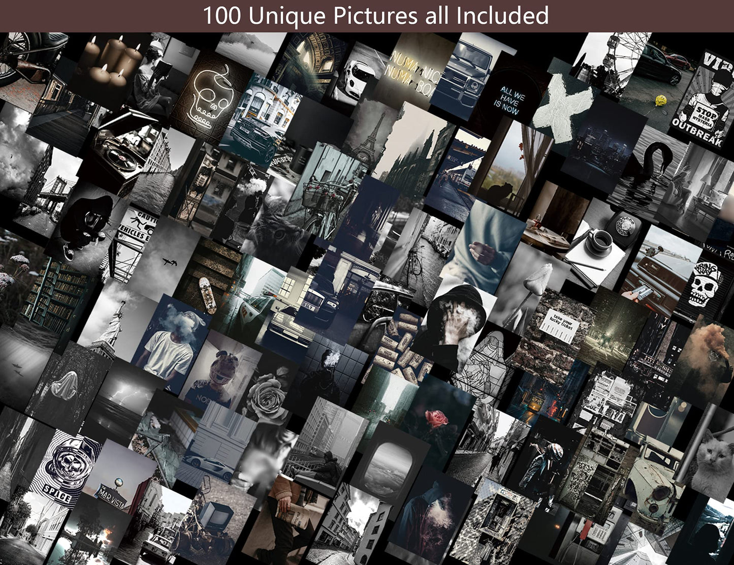 Photo Collage Kit Gloomy for Wall, 100 Pictures Black and White Aesthetic Posters for Wall Decor | Dark Academia Retro Decor for Bar