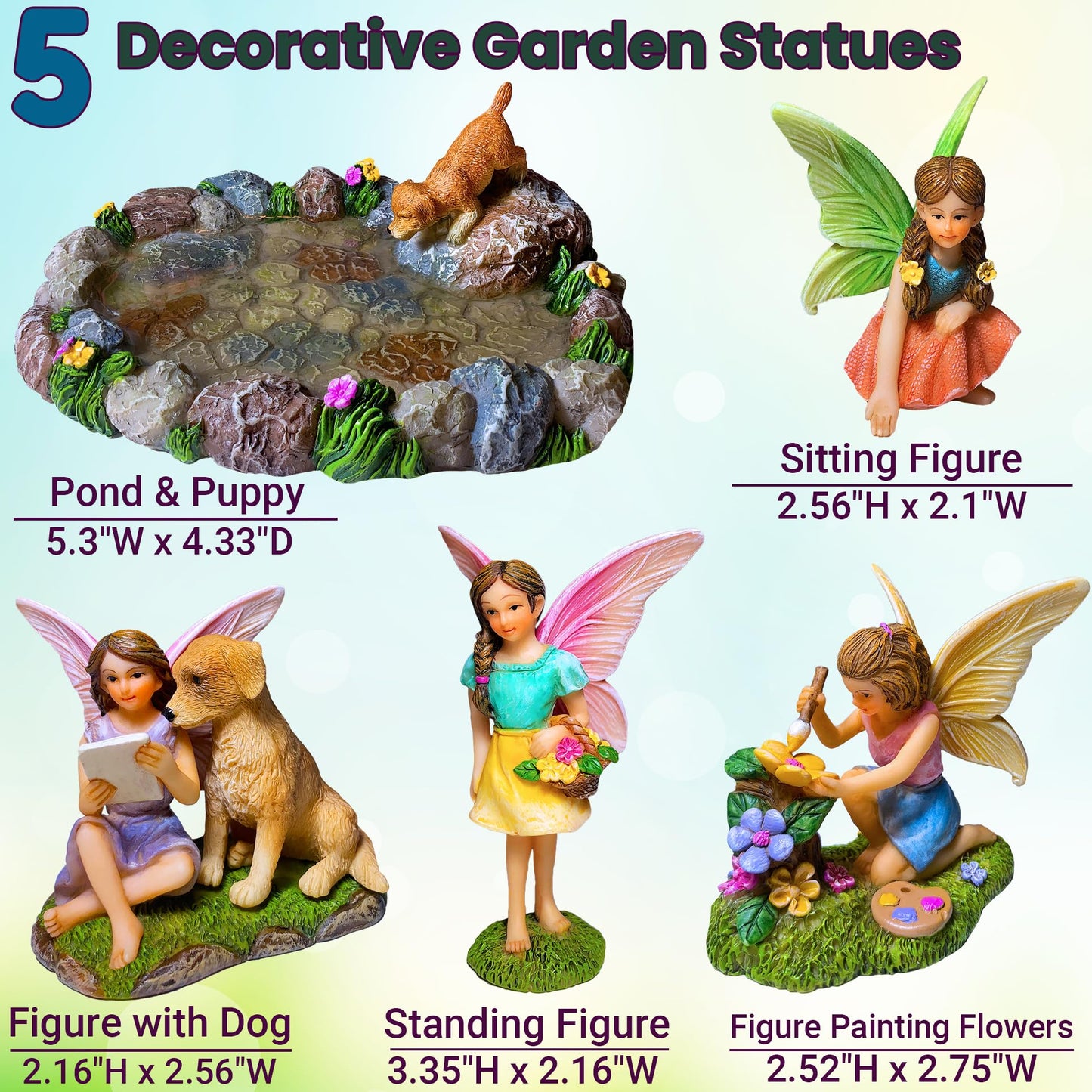 Mood Lab Miniature Garden Decor - Decorative Resin Pond Statues (5 pcs) - Indoor & Outdoor Display