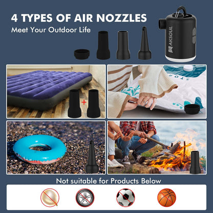Portable Air Mattress Pump for Inflatables: USB Rechargeable Battery Powered Mini Inflator - Inflate & Deflate Electric Operated Pumps with Light for Camping Pool Inflatable Float
