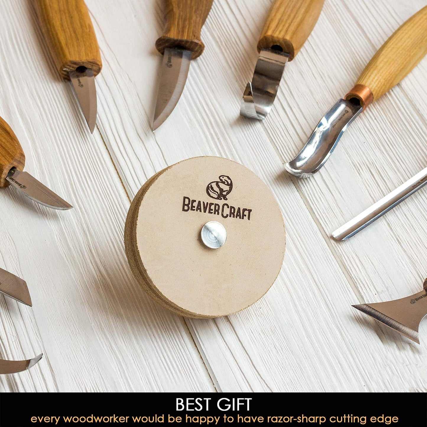 BeaverCraft Knife Sharpening Wheel 7cm PW1 - Buffing Wheel and Polishing Stropping Compound for Knives, Chisels, Woodworking Carving Tools