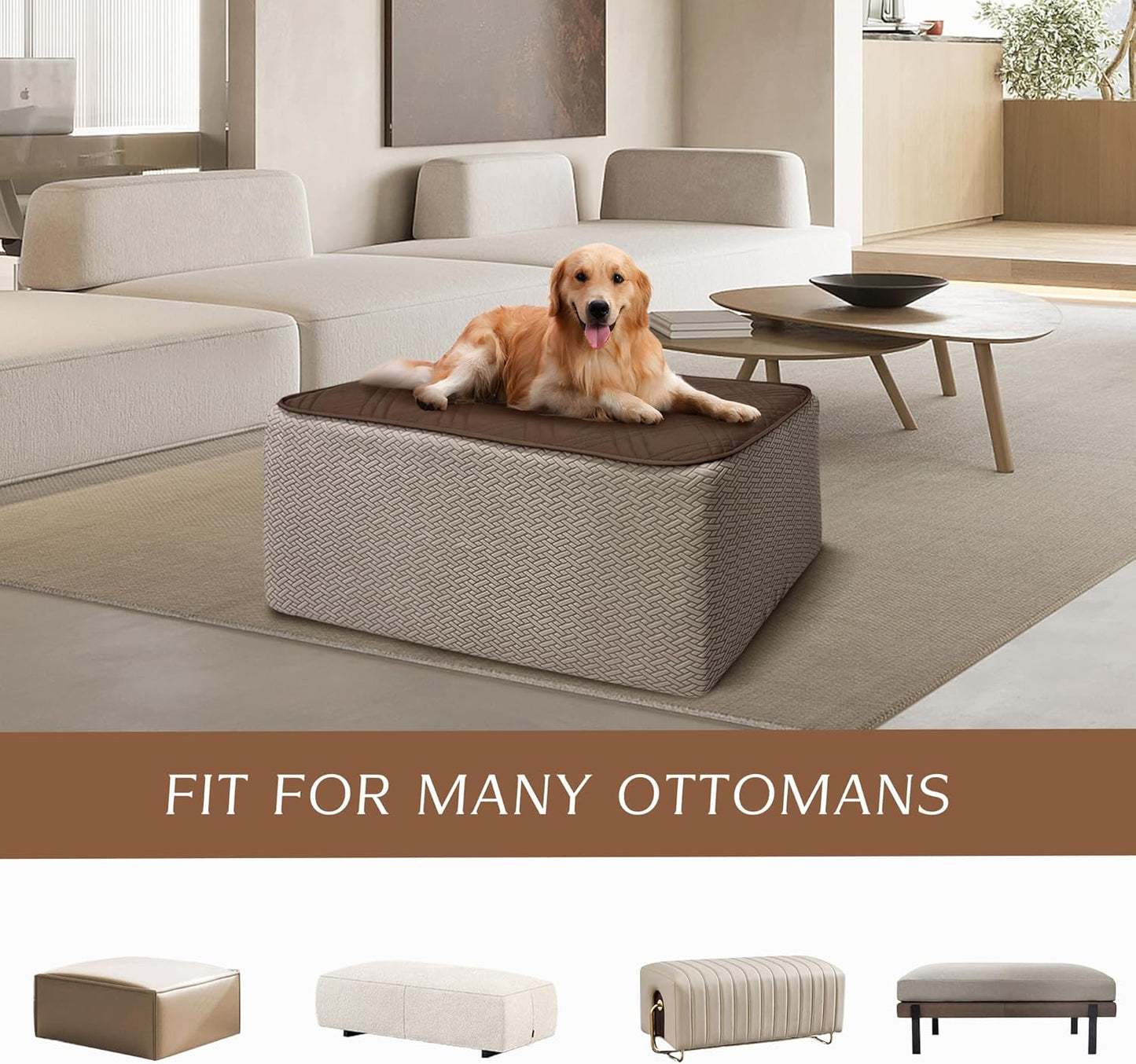 28-32 Inches, MEHIDFY Ottoman Cover, Waterproof Square Stool Slipcover, Quilted Stretch Furniture Protector, Machine