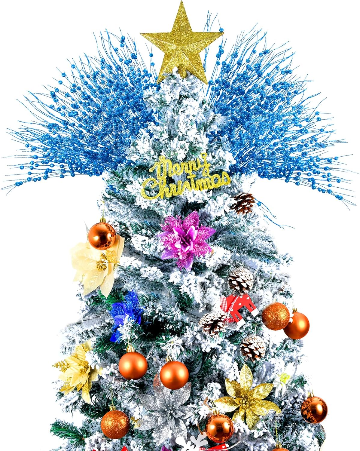 24 Losris Christmas Artificial Glitter Berry Stem Decorations Decorative Bead Sticks Xmas Picks Glittery Twigs Branches