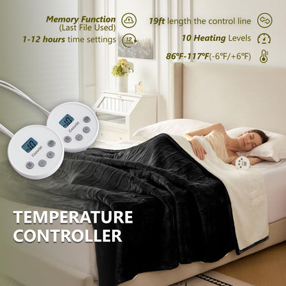 Heat Blanket 50”x60” Throw,Soft Flannel & Sherpa Reversible Electric Blanket with 10 Heat Settings,12 Timer Setting and 3 Hours Auto-Shut Off,ETL Certified Machine Washable,Light Brown