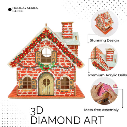 Party Ready 3D Diamond Painting Gingerbread House Christmas Cabin Kit – DIY Holiday Décor, Full Drill Mosaic Art, Festive Craft Kit (Christmas Carbin 2)