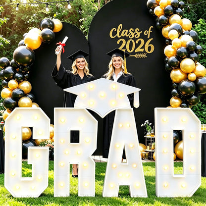 Zealor 2026 Graduation Decorations 3.3FT GRAD Marquee Letters with Lights Class of 2026 Large Prom Light-Up Letters with Graduation Hat Pre-Cut Foam Board Frame for Ceremonies Party Senior Photo Props