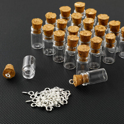Yungyan 50 Pieces Small Mini Glass Bottles Jars with Cork Stoppers Set, Tiny Cork Glass Bottles with Eye Screws and Small Funnel for Decoration, Art Crafts, DIY Projects, Party Favors(5ml)