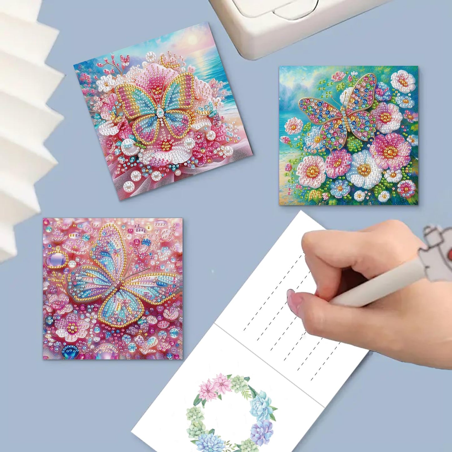 NanBaDa 6pcs Flower Butterfly DIY Diamond Painting Card Set, holiday diamond painting card set, suitable for giving to family and friends, Christmas, Valentine's Day holiday and birthday gifts