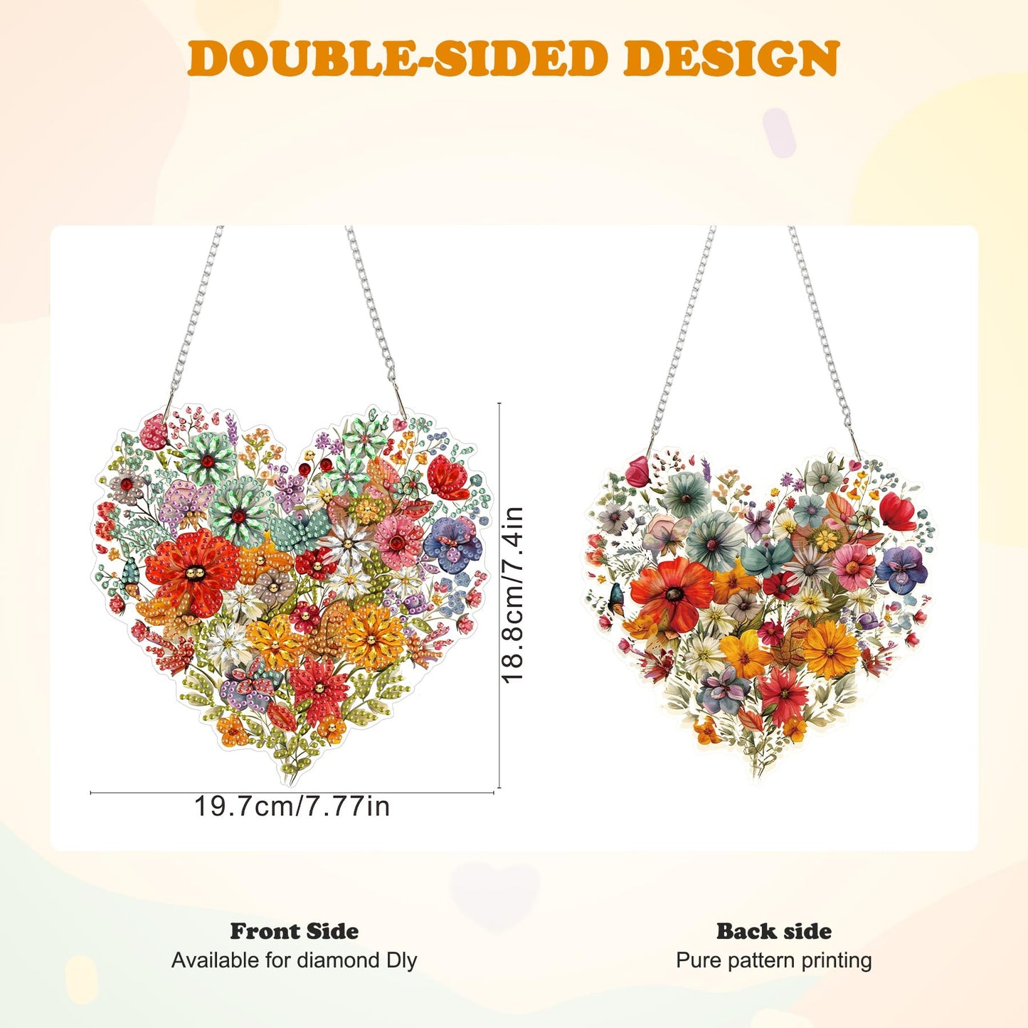 HEIBAGO Heart Flower Diamond Art Hanging Kits for Adults, Diamond Art Suncatchers, 5D Special Shape Diamond Painting Pendant, DIY Window Ornament Gifts for Home Garden Door Wall Decor 8.3 x 8.3 Inch