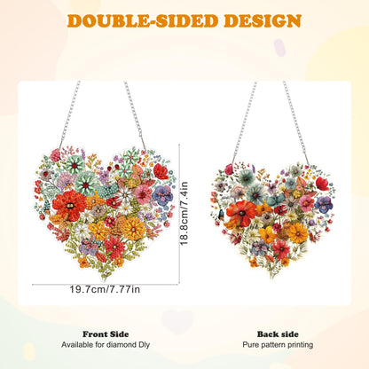 HEIBAGO Heart Flower Diamond Art Hanging Kits for Adults, Diamond Art Suncatchers, 5D Special Shape Diamond Painting Pendant, DIY Window Ornament Gifts for Home Garden Door Wall Decor 8.3 x 8.3 Inch