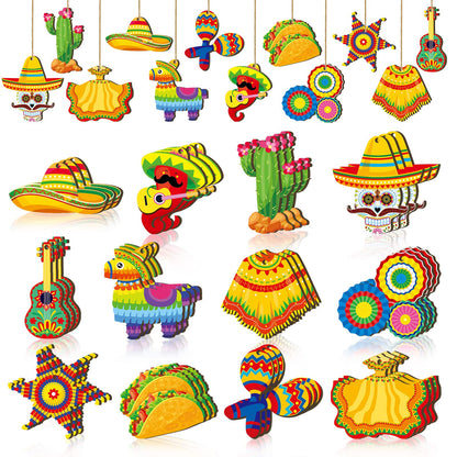 Maitys 24 Pcs Cinco De Mayo Tree Decorations Mexican Fiesta Wooden Ornaments Cinco De Mayo Tree Ornament Mexican Hanging Decoration for Holiday Party Supplies Outdoor
