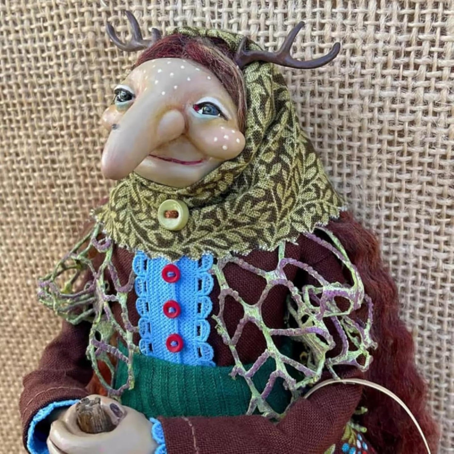 Handmade Kitchen Witch Doll, Good Luck Cooking Dolls Hanging Ornament, Unique Home Decor Figure on Broomsticks for Cooks, Festive Lucks Charm Decoration for Culinary Enthusiasts(C)