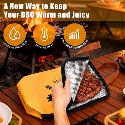4PCS BBQ Blanket for Resting Meat, Grill Blanket with BBQ Tool Set, 21IN Reusable Smoker Meat Resting Blanket with Wide Mouth for Large Brisket Turkey, Ribs, Steak, Pork Shoulders