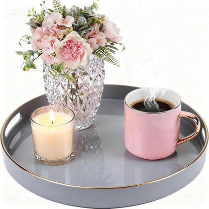 13 Zosenley Decorative Tray, Round Plastic Tray with Handles, Modern Vanity Tray and Serving Tray for Ottoman, Coffee