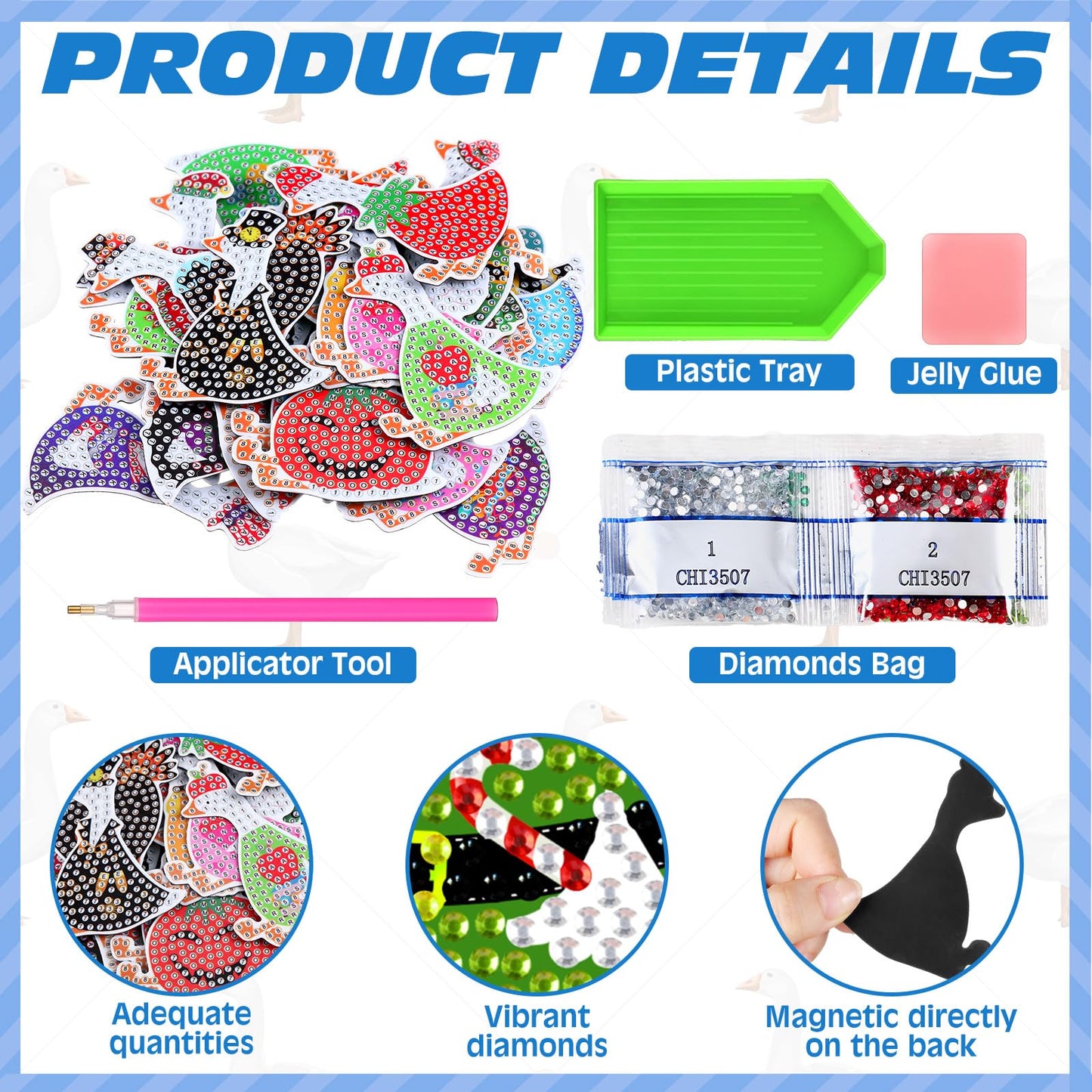 Liliaafar 30 Pcs Diamond Painting Magnets Set Diamond Art Magnets for Fridge Refrigerator Magnetic Stickers for DIY Crafts 5d Rhinestones Gem Art Painting Kits for Adults Beginners(Goose)