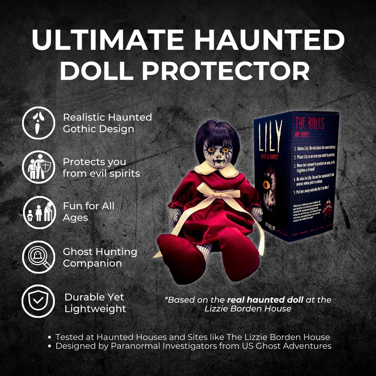 13" Lily: Host a Ghost Creepy Haunted Doll for Protection from Ghosts. Lizzie Borden House Scary Doll for Halloween