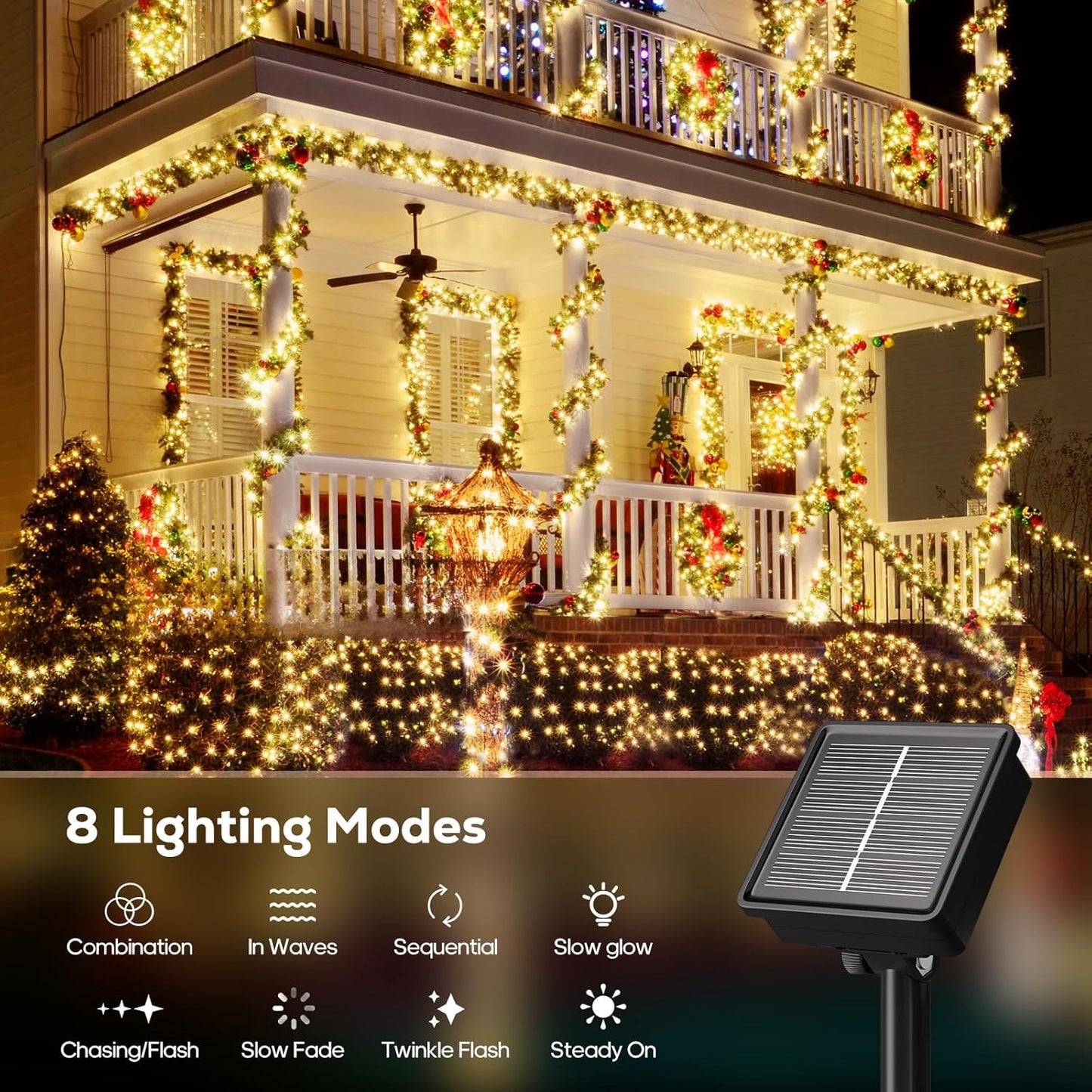 1 Pack 46 120 8 Solar String Lights Outdoor, FT LED Solar Tree Lights Waterproof with Lighting Modes, Outdoor Solar