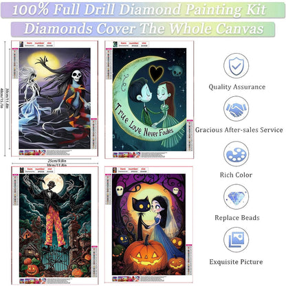 GemZono 4 Pack Diamond Painting Kits for Adults DIY 5D Halloween Diamond Art Paint with Round Diamonds Full Drill Nightmare Gem Art Painting Kit for Home Wall Decor Gifts(12x16inch)