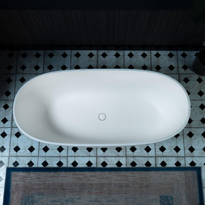 WOODBRIDGE 63" L x 28.35" W Stone Resin Luxury Contemporary Solid Surface Freestanding Soaking Tub in Matte White