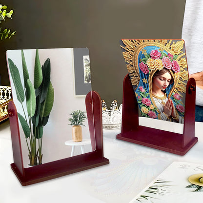 pigpigboss Virgin Mary Diamond Painting Rotate Mirror Kit, 5D DIY Religious Rose Virgin Mary Pray Diamond Art Makeup Mirror for Adult Beginner Home Office Holiday Desktop Decor