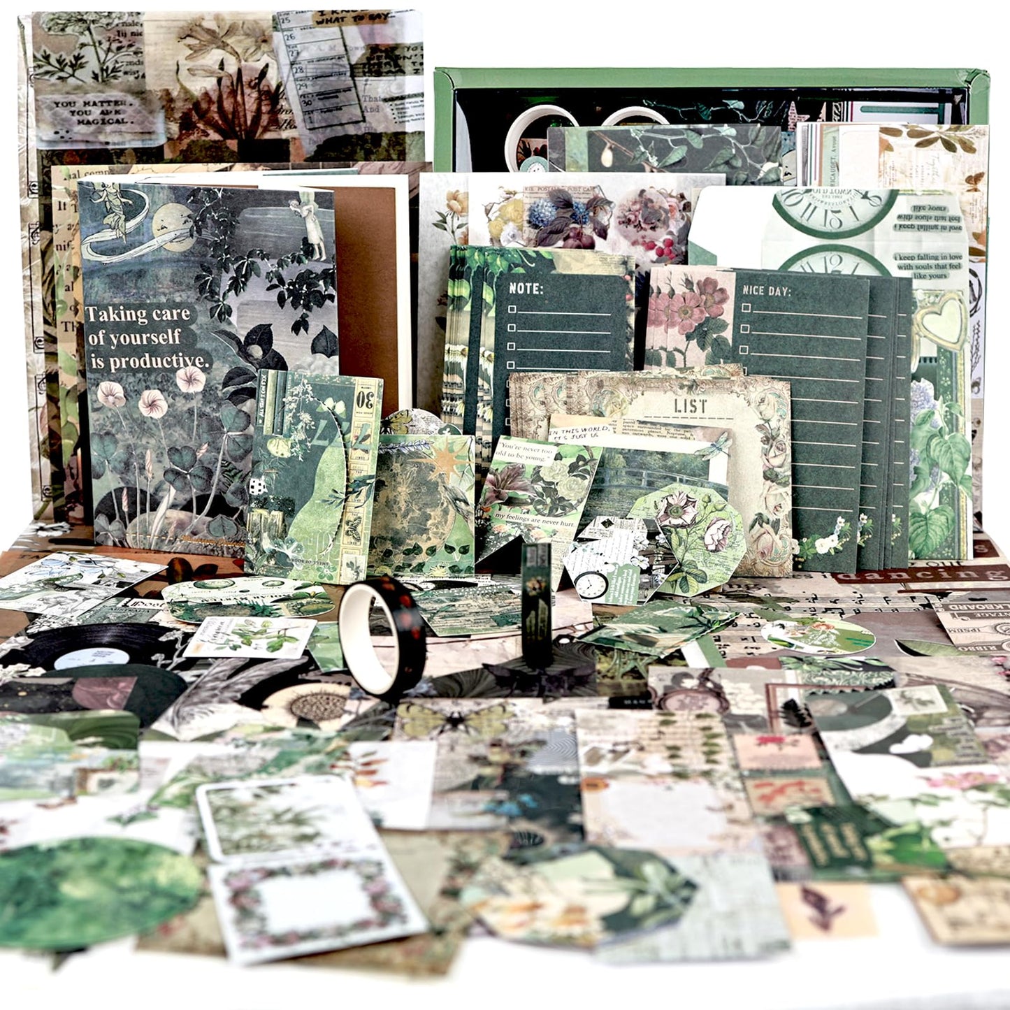 Diuhofart Vintage Scrapbooking Supplies Kit, 185pcs Junk Journal Kit with Scrapbook Paper Sticker Aesthetic Notebook Scrapbook Kit, Art Craft DIY Gift for Adult Women