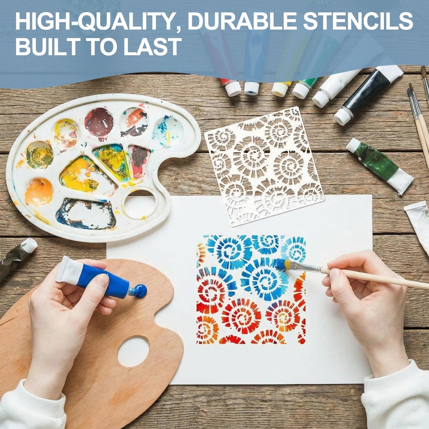 NITOTECA 32-Piece Reusable Geometric & Textured Stencils Set – Perfect for Crafts, Painting, Walls & Furniture | Durable, Easy-to-Use Stencils for DIY Projects