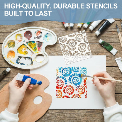 NITOTECA 32-Piece Reusable Geometric & Textured Stencils Set – Perfect for Crafts, Painting, Walls & Furniture | Durable, Easy-to-Use Stencils for DIY Projects