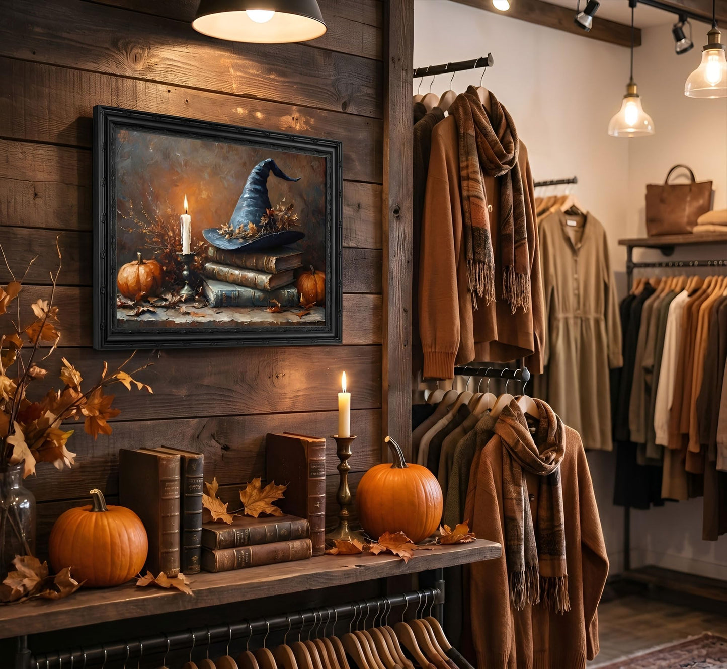 Black Framed Halloween Witch Hat With Book Canvas Wall Art 9X11in